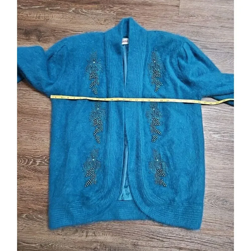 Jamie Teal Blue Angora Open-Front Long-sleeve Cardigan/Sweater Medium - Picture 5 of 16